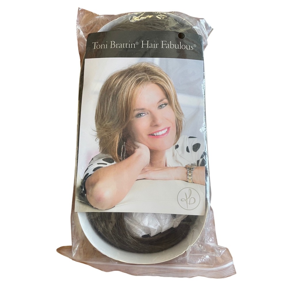 Toni Brattin Faux Filler Ultimate‎ Straight Clip-In Hair Topper Brown Gray NWT